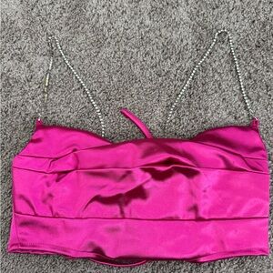 SHEIN Pink Satin Camisole with Rhinestone Straps